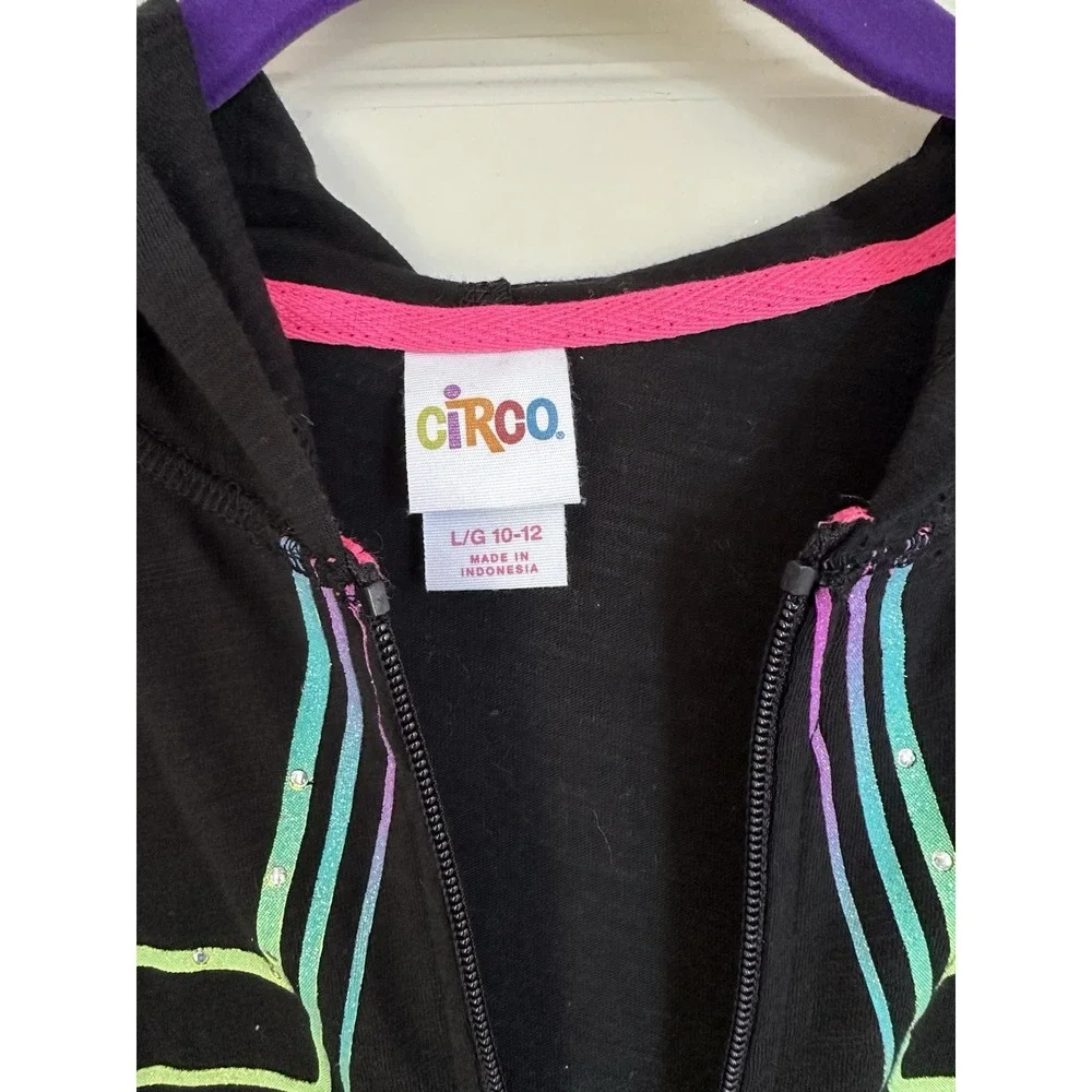 Target Circo Zip Up Hoodie Girls L‎ 10/12 Black Neon Star Jacket Retro